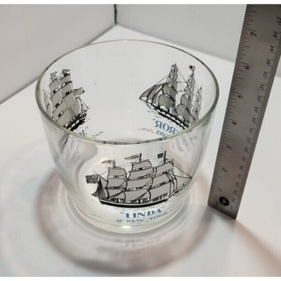 Vtg Hazel Atlas Schooners Blue Glass Ice Bucket & 4 Glasses Long John Silvers - Picture 9 of 16